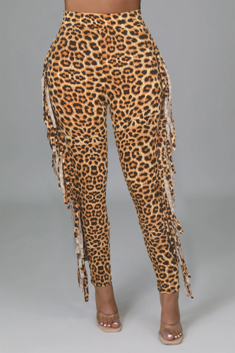 Pantaloni a vita alta skinny a vita alta con stampa leopardata sexy gialla