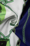 Vert Casual Imprimé Patchwork Boucle Col Rabattu A Robes Ligne