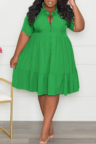 Vestidos de tamanho grande com fivela de retalhos verde casual verde