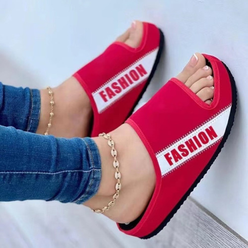 Sapatos confortáveis ​​redondos com impressão de letras de patchwork casual moda vermelha