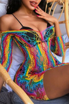 Lingerie sexy sem costas transparente e transparente da moda do arco-íris