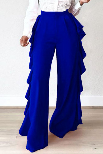 Pantaloni tinta unita dritti a vita alta dritti a vita alta casual blu alla moda