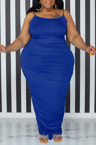 Vestidos plus size com alça de espaguete azul colorido sexy patchwork sólido