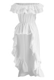 Tops à épaules dénudées asymétriques en patchwork uni à la mode blanc