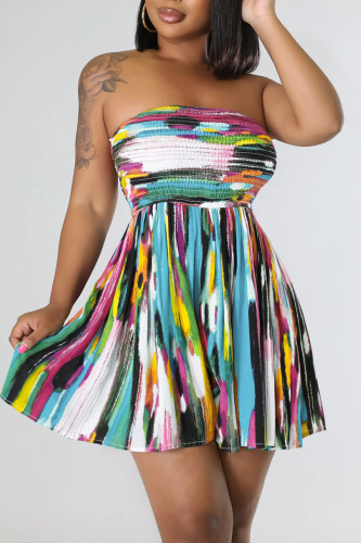 Vestidos coloridos com estampa de patchwork sem alças e sem alças
