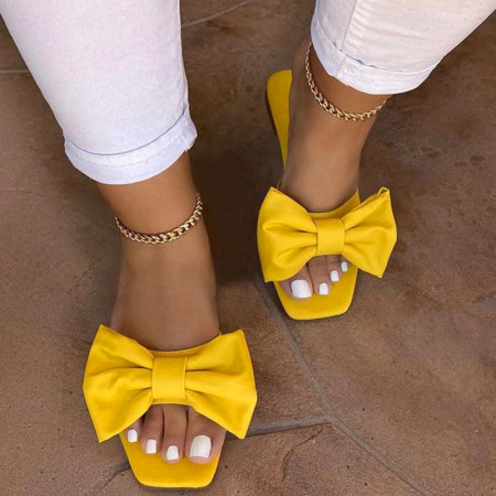 Sapatos confortáveis ​​de retalhos amarelos moda casual cor sólida com laço