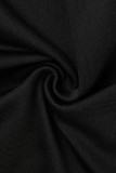 Correntes pretas sexy sólidas vazadas com fenda O pescoço manga longa duas peças
