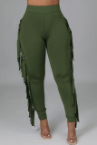 Pantalon crayon taille haute taille haute coupe décontractée à la mode vert armée