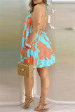 Multicolor Fashion Casual Print Bandage Backless Halter Sleeveless Dress Dresses