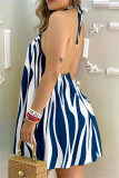 Multicolor Fashion Casual Print Bandage Backless Halter Sleeveless Dress Dresses