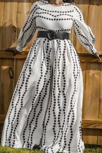 Macacão folgado branco moda casual estampa patchwork com decote (sem cinto)