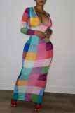 Robes de jupe en une étape à col en V à imprimé sexy de couleur