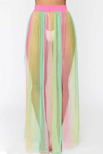 Cobertura de trajes de banho coloridos com estampa sexy patchwork com fenda transparente