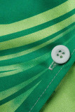 Vert mode décontracté imprimé patchwork boucle col rabattu manches courtes deux pièces
