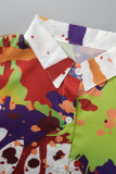 Tops à col rabattu multicolores à imprimé décontracté patchwork