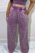 Violet Casual Print Patchwork High Waist Straight Full Print Bottoms