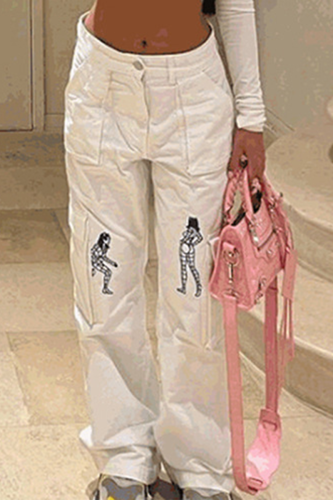 Calças brancas com estampa de moda patchwork cintura média reta com estampa de posicionamento