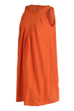Tangerine Red Casual Solid Patchwork O Neck Robes droites