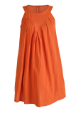 Mandarinröd Casual Solid Patchwork O-hals raka klänningar
