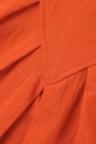 Vestidos retos casuais vermelho tangerina patchwork sólido com gola O
