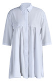 White Casual Solid Patchwork Buckle Turndown Collar A Line Dresses