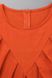 Vestidos retos casuais vermelho tangerina patchwork sólido com gola O