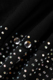 Vestidos de manga comprida preto sexy patchwork furação a quente transparente sem costas