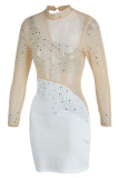 Svart sexigt lapptäcke Hot Drilling Genomskinliga rygglösa långärmade klänningar med turtleneck