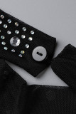 Vestidos de manga comprida preto sexy patchwork furação a quente transparente sem costas