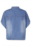 Blå Mode Casual Solid Patchwork Turndown-krage Lös jeansjacka