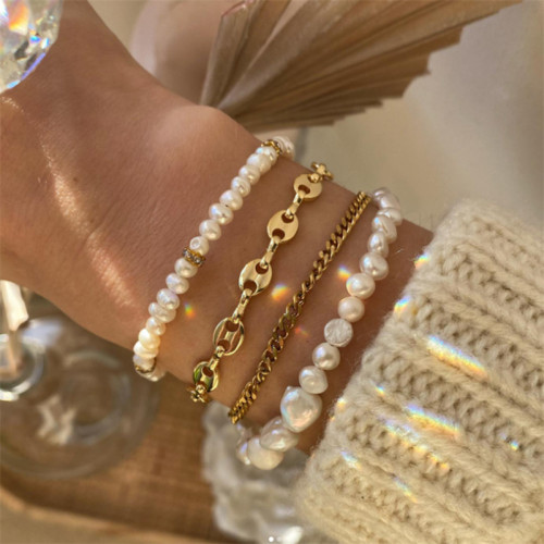 Guld Daily Vintage Patchwork Pearl Armband