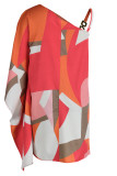 Robes de ligne A à col oblique en patchwork d'impression sexy à la mode orange