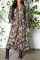 Vêtements d'extérieur à col à capuche avec fermeture éclair et patchwork imprimé camouflage imprimé décontracté
