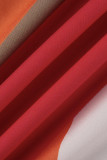 Robes de ligne A à col oblique en patchwork d'impression sexy à la mode orange