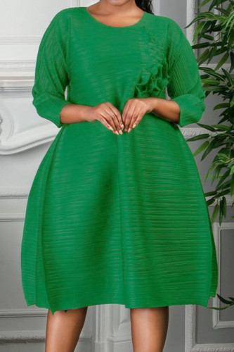 Grön Casual Solid Patchwork Vik O-hals Raka klänningar