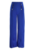 Pantalon décontracté taille haute en patchwork uni bleu