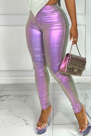 Purple Sexy Solid Patchwork High Waist Pencil Solid Color Bottoms