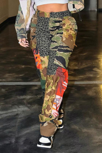 Camouflage Casual Street Print Camouflage Print Patchwork Dritto Vita alta Dritto Patchwork Bottoms