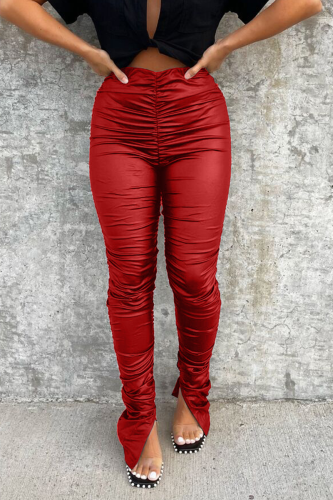 Red Street Solid Fold Skinny Vita Alta Pantaloni Tinta Unita
