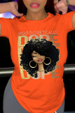 T-shirts décontractés orange à col en V et à imprimé de rue