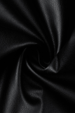 Bas de couleur unie noir décontracté solide patchwork taille moyenne taille large jambe large