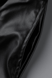 Bas de couleur unie noir décontracté solide patchwork taille moyenne taille large jambe large