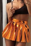 Orange Casual Patchwork Fold Taille haute régulière Type A Bas de couleur unie