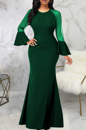 Ink Green Party Solid Mesh O Neck Trumpet Mermaid Dresses