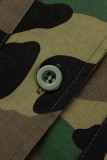 Camouflage Casual Camouflage Print Cardigan Turndown-krage Ytterkläder