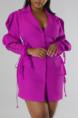 Vêtement d'extérieur à col rabattu et patchwork à bandage solide décontracté violet