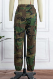 Camouflage Casual Print Camouflage Print Patchwork High Waist Straight Full Print Bottoms
