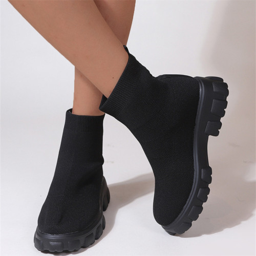 Sapatos de retalhos diários pretos casuais de cores sólidas redondas quentinhas e confortáveis