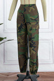 Camouflage Casual Print Camouflage Print Patchwork High Waist Straight Full Print Bottoms