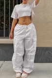 White Street Solid Patchwork Draw String Harlan Mid Waist Harlan Solid Color Bottoms